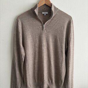$225 Reiss Oatmeal Merino Wool Quarter Zip Sweater - Medium -Large